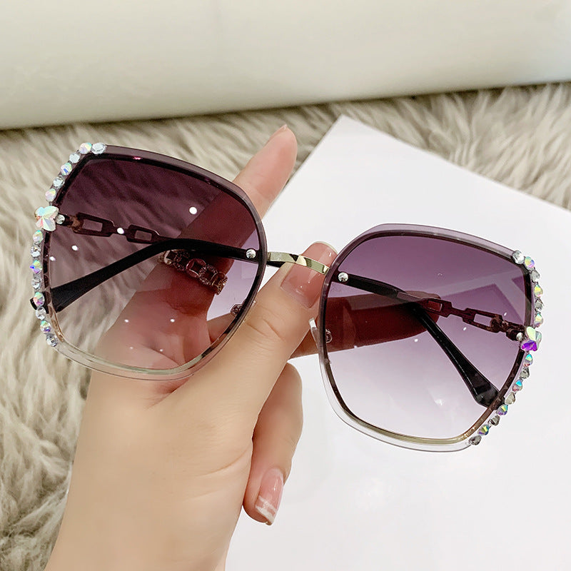 Rhinestone Decor Rimless Fashion For Women Casual Gradient Glasses For Summer Beach Party fashion glasses