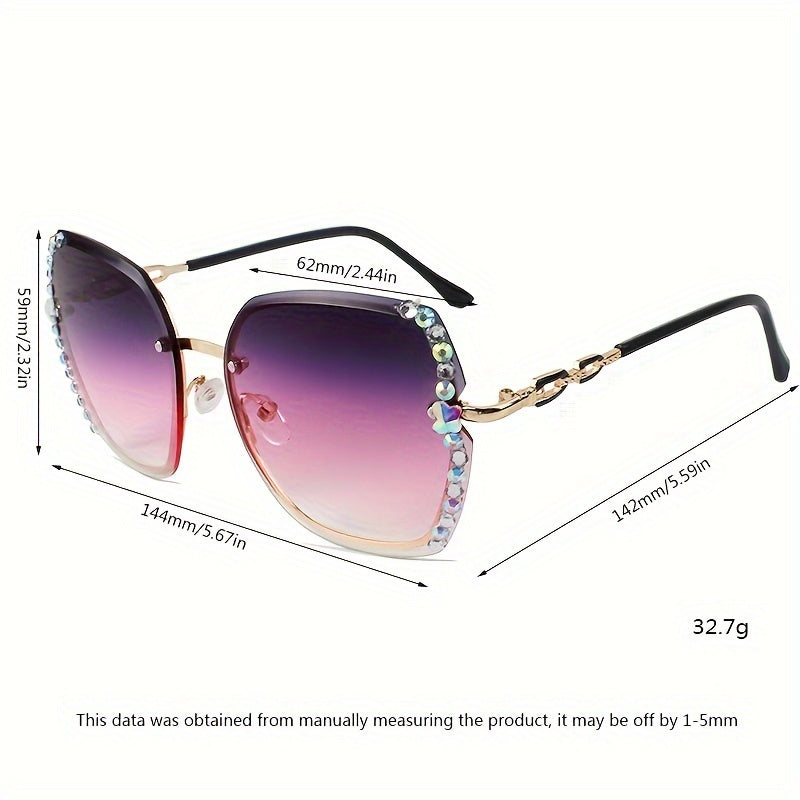 Rhinestone Decor Rimless Fashion For Women Casual Gradient Glasses For Summer Beach Party fashion glasses
