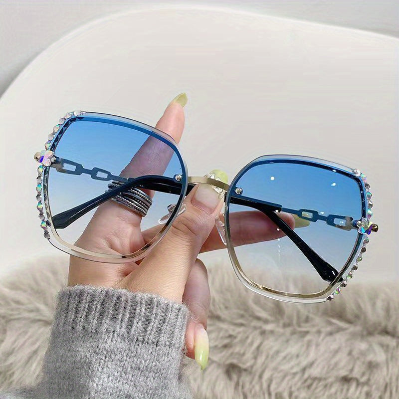 Rhinestone Decor Rimless Fashion For Women Casual Gradient Glasses For Summer Beach Party fashion glasses