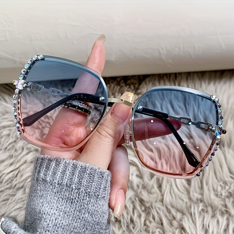 Rhinestone Decor Rimless Fashion For Women Casual Gradient Glasses For Summer Beach Party fashion glasses