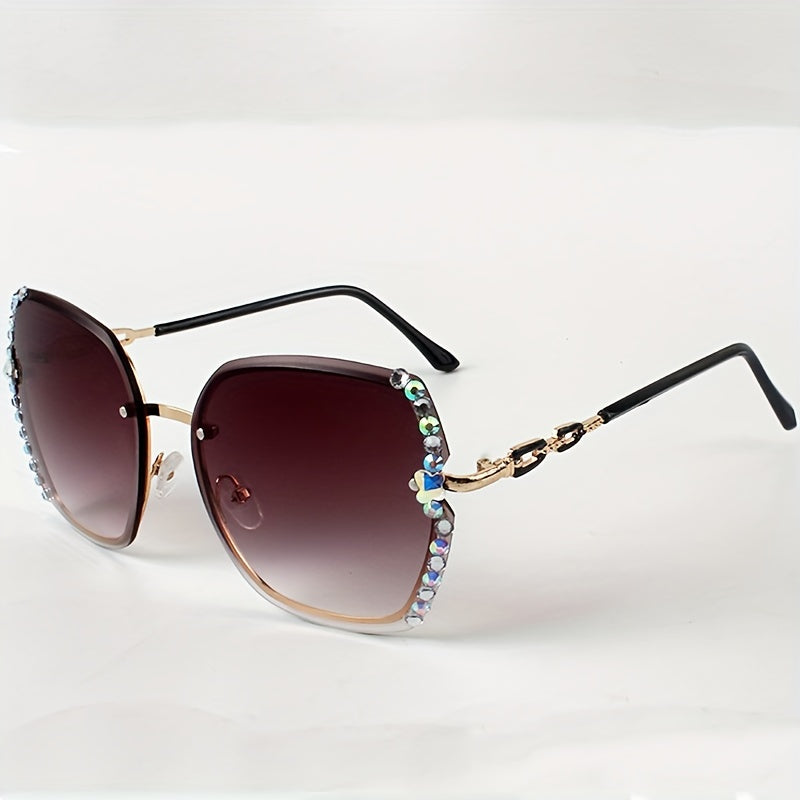Rhinestone Decor Rimless Fashion For Women Casual Gradient Glasses For Summer Beach Party fashion glasses