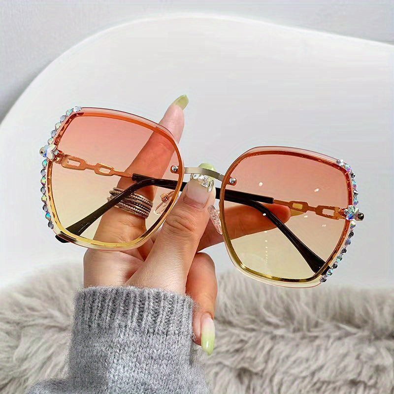 Rhinestone Decor Rimless Fashion For Women Casual Gradient Glasses For Summer Beach Party fashion glasses