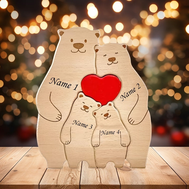 [1pc Customizable Name Wooden Bear Family Puzzle Decor] Customizable Name Wooden Bear Family Puzzle Decor, Personalized Family Memorial Standee, Versatile Seasonal Decor for Christmas, Halloween, Easter, Thanksgiving, Valenti