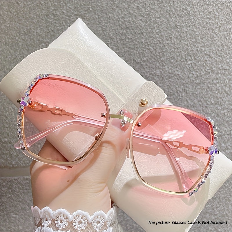 Rhinestone Decor Rimless Fashion For Women Casual Gradient Glasses For Summer Beach Party fashion glasses