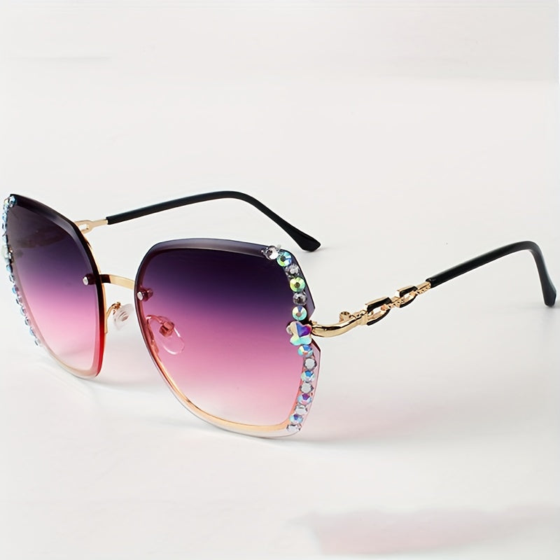 Rhinestone Decor Rimless Fashion For Women Casual Gradient Glasses For Summer Beach Party fashion glasses