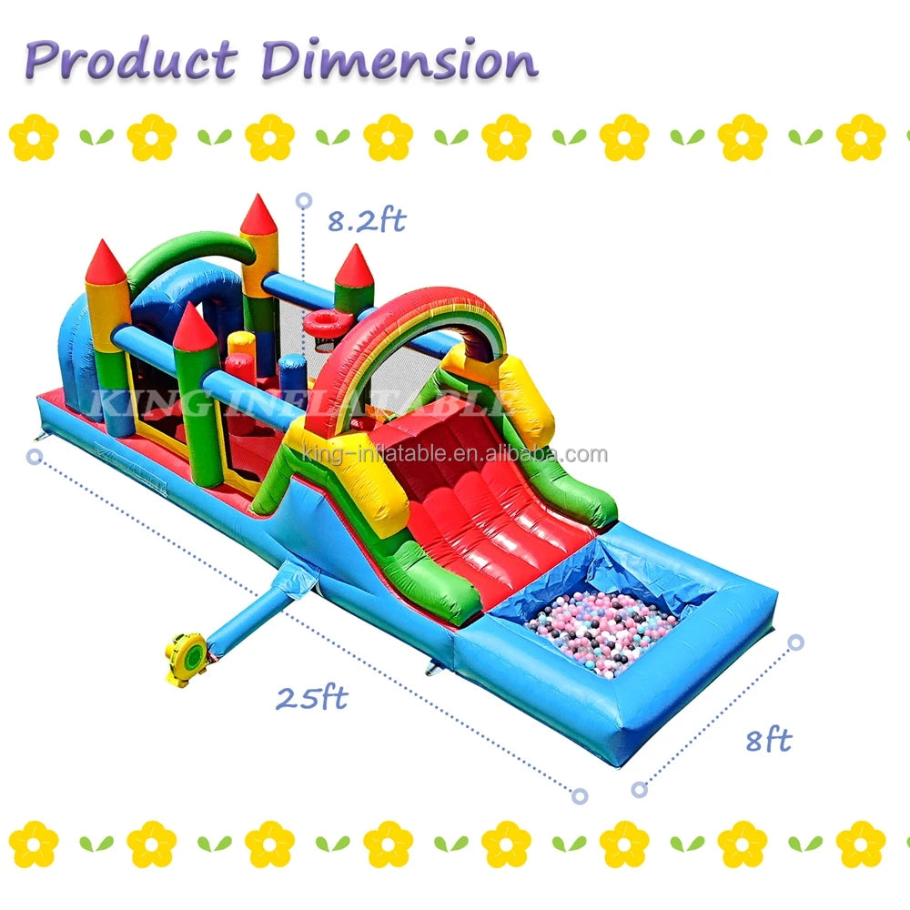 Inflatable Bouncer House Combo Obstacle Course Bounce House Castle with Slide Bounce Area,Ball Pit,Obstacles,Climb,Blower