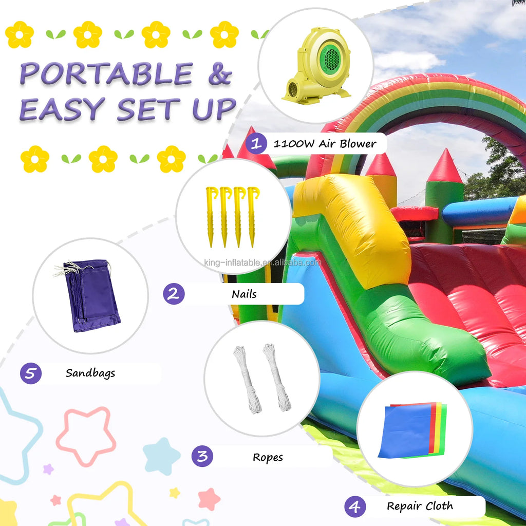 Inflatable Bouncer House Combo Obstacle Course Bounce House Castle with Slide Bounce Area,Ball Pit,Obstacles,Climb,Blower