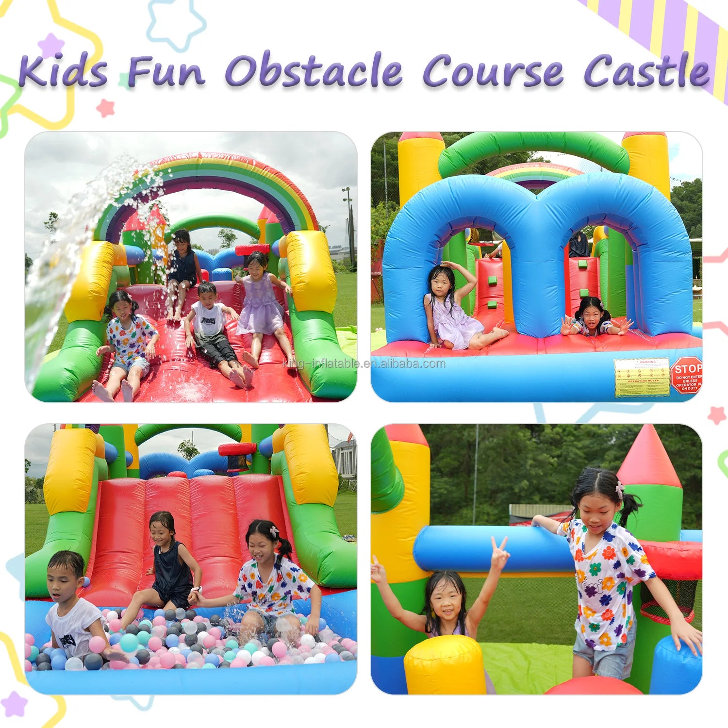Inflatable Bouncer House Combo Obstacle Course Bounce House Castle with Slide Bounce Area,Ball Pit,Obstacles,Climb,Blower