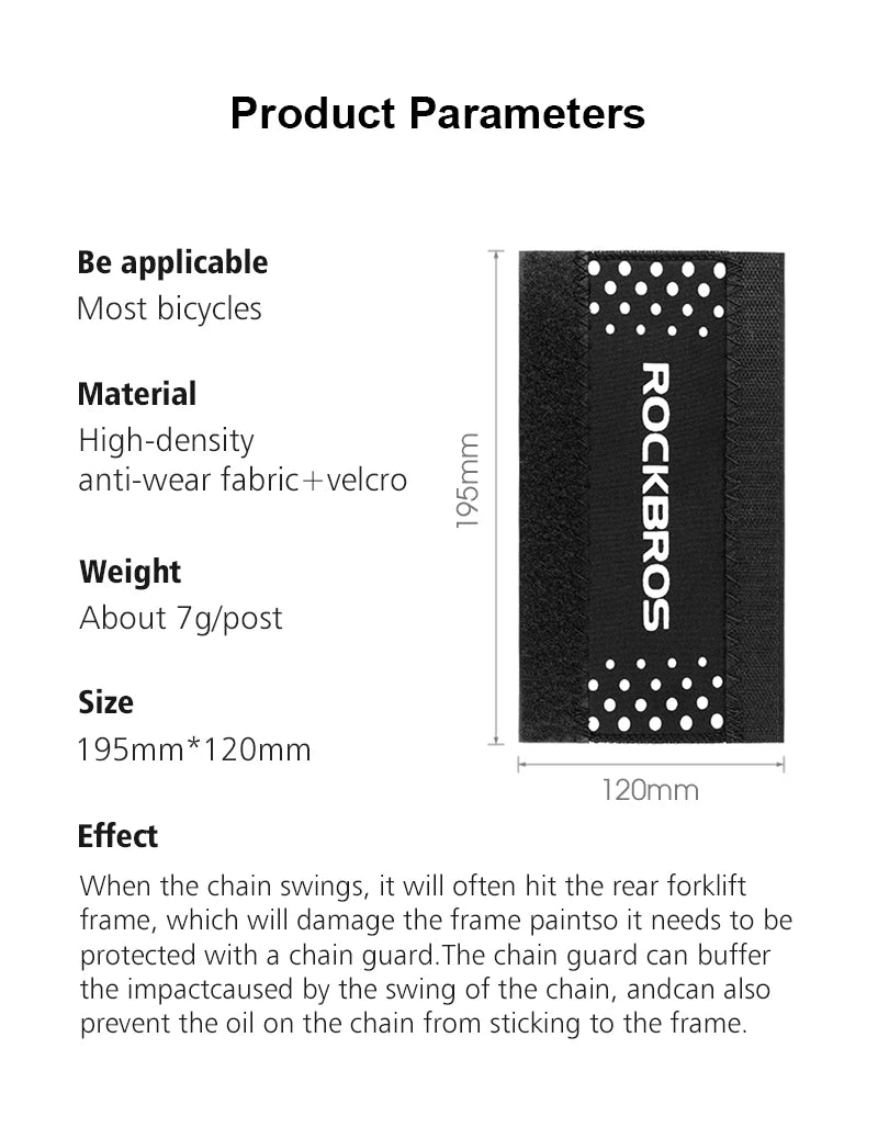 ROCKBROS Bicycle Frame Protection Ultralight MTB Bike Frame Protector Chain Rear Fork Guard Cover Cycling Chain Cover Black