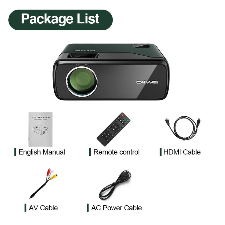 CAIWEI A8 Projector 4500Lumens projector with wifi  Full HD Home Theater Video Projector
