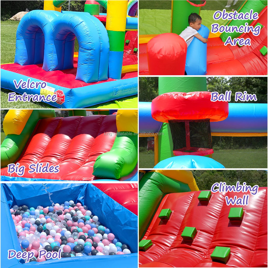 Inflatable Bouncer House Combo Obstacle Course Bounce House Castle with Slide Bounce Area,Ball Pit,Obstacles,Climb,Blower