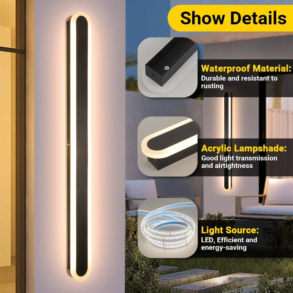 Outdoor LED Long Strip Waterproof Wall Lamp for Villa Entrance Courtyard Wall Corridor Staircase Wall Lamp