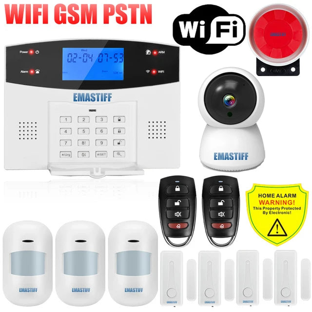 IOS Android APP Wired Wireless Home Security Tuya WIFI PSTN GSM Alarm System Intercom Remote Control Autodial Siren Sensor Kit