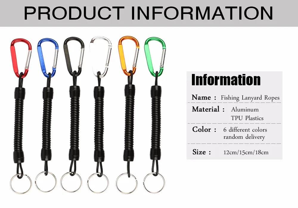 Goture 3pcs Fishing Lanyard 12cm/15cm/18cm Boating Fishing Rope Retractable Coiled Tether with Carabiner for Pliers Lip Grips