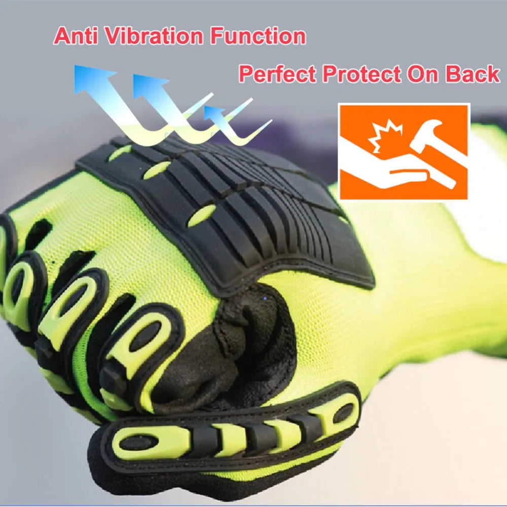 Cut Resistant Safety Work Glove Anti Vibration Anti Impact Oil-proof Protective With Nitrile Dipped Palm Glove for Working