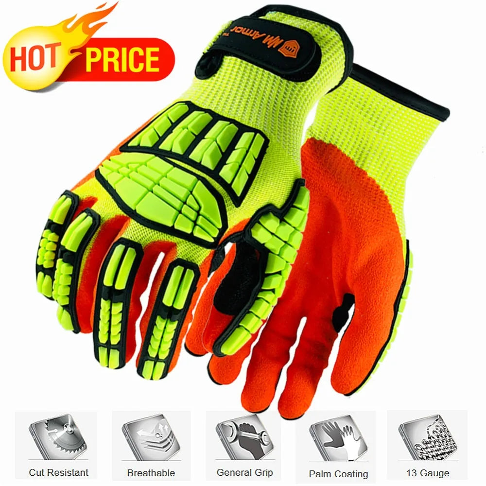 Cut Resistant Safety Work Glove Anti Vibration Anti Impact Oil-proof Protective With Nitrile Dipped Palm Glove for Working