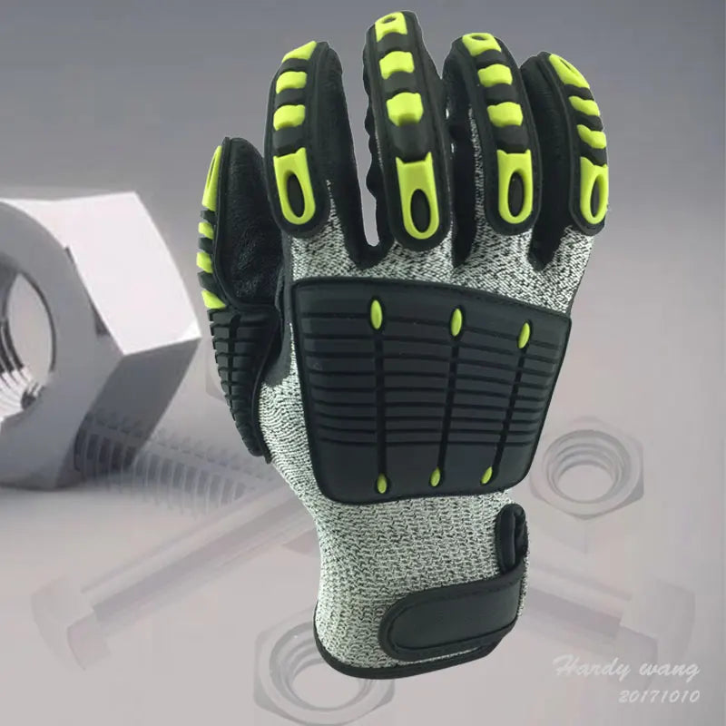 Cut Resistant Safety Work Glove Anti Vibration Anti Impact Oil-proof Protective With Nitrile Dipped Palm Glove for Working