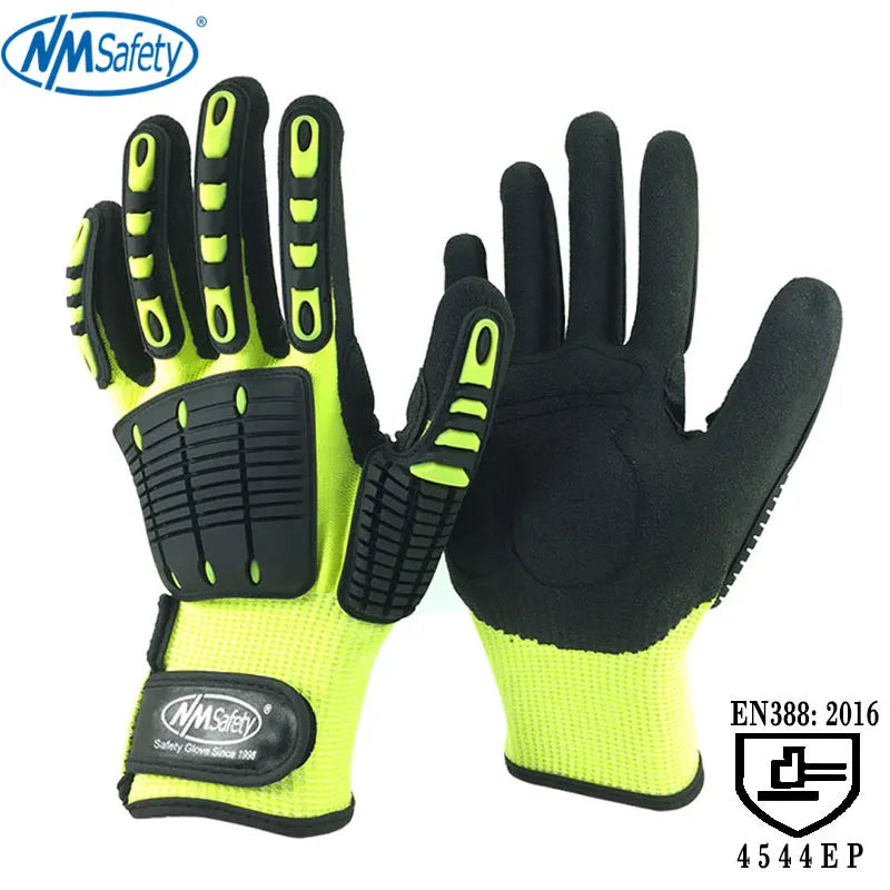 Cut Resistant Safety Work Glove Anti Vibration Anti Impact Oil-proof Protective With Nitrile Dipped Palm Glove for Working
