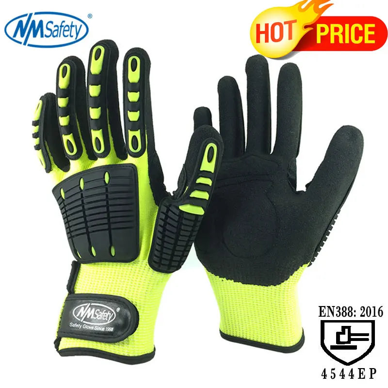 Cut Resistant Safety Work Glove Anti Vibration Anti Impact Oil-proof Protective With Nitrile Dipped Palm Glove for Working