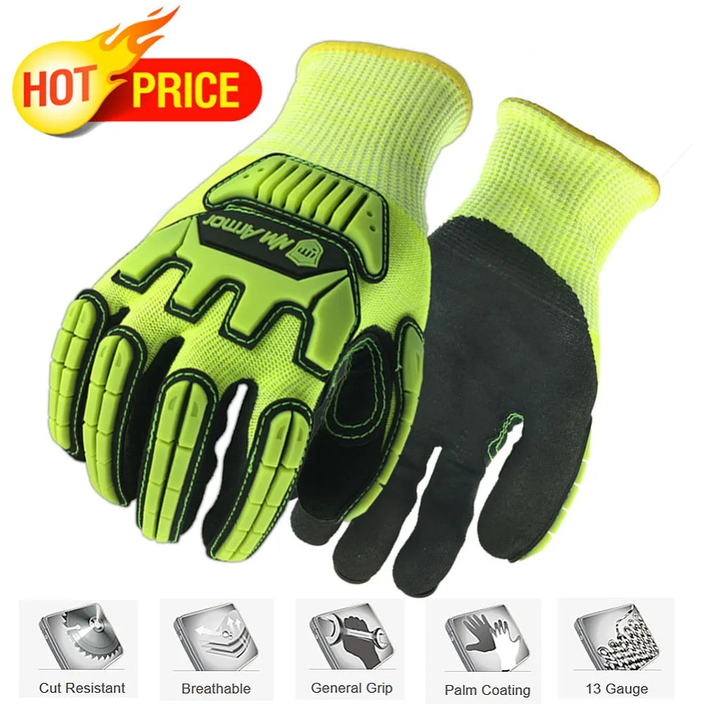 Cut Resistant Safety Work Glove Anti Vibration Anti Impact Oil-proof Protective With Nitrile Dipped Palm Glove for Working