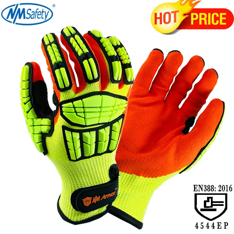 Cut Resistant Safety Work Glove Anti Vibration Anti Impact Oil-proof Protective With Nitrile Dipped Palm Glove for Working