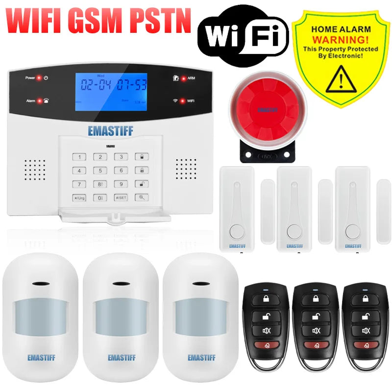 IOS Android APP Wired Wireless Home Security Tuya WIFI PSTN GSM Alarm System Intercom Remote Control Autodial Siren Sensor Kit