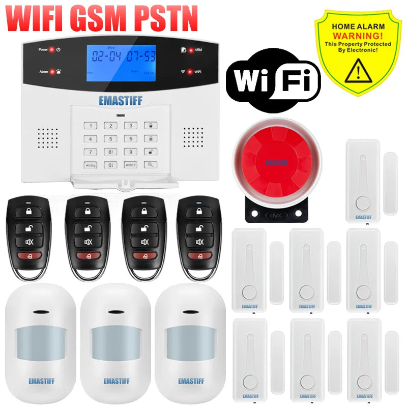 IOS Android APP Wired Wireless Home Security Tuya WIFI PSTN GSM Alarm System Intercom Remote Control Autodial Siren Sensor Kit