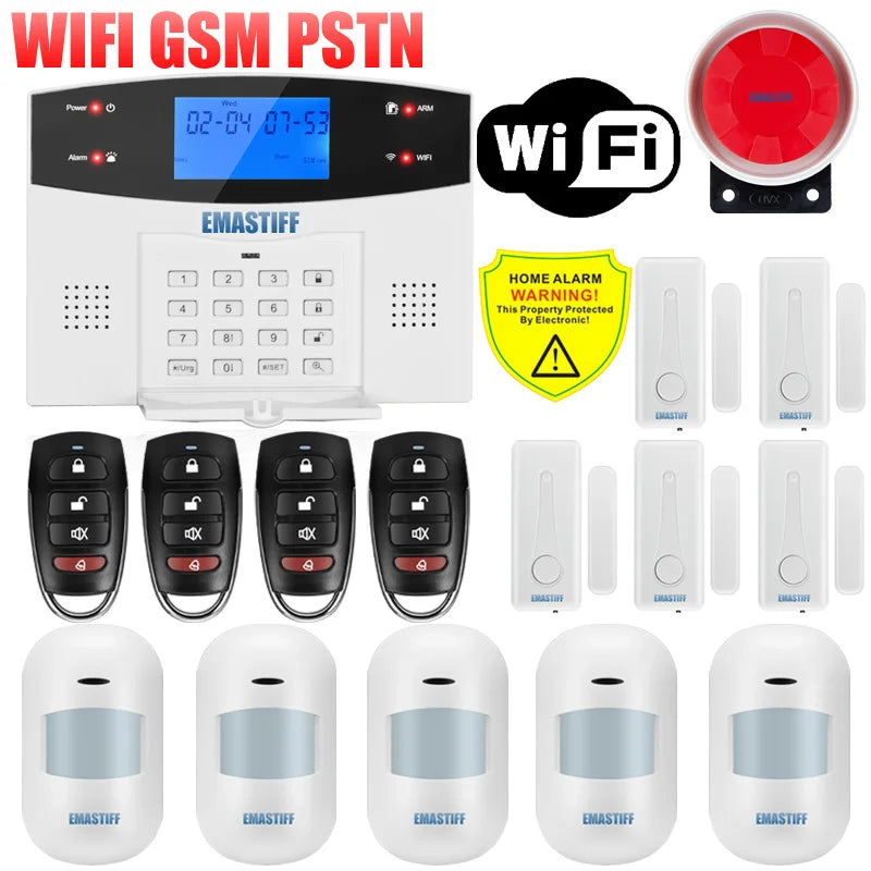 IOS Android APP Wired Wireless Home Security Tuya WIFI PSTN GSM Alarm System Intercom Remote Control Autodial Siren Sensor Kit