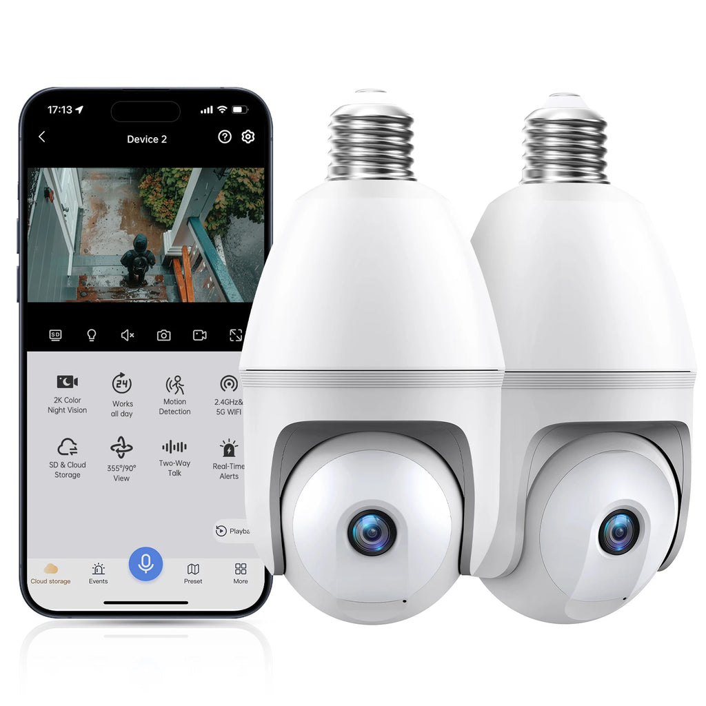 WESECUU 3MP Light Bulb 5G&2.4G WiFi Security Cameras Wireless Bulb Cameras for Home Security Compatible with Alexa