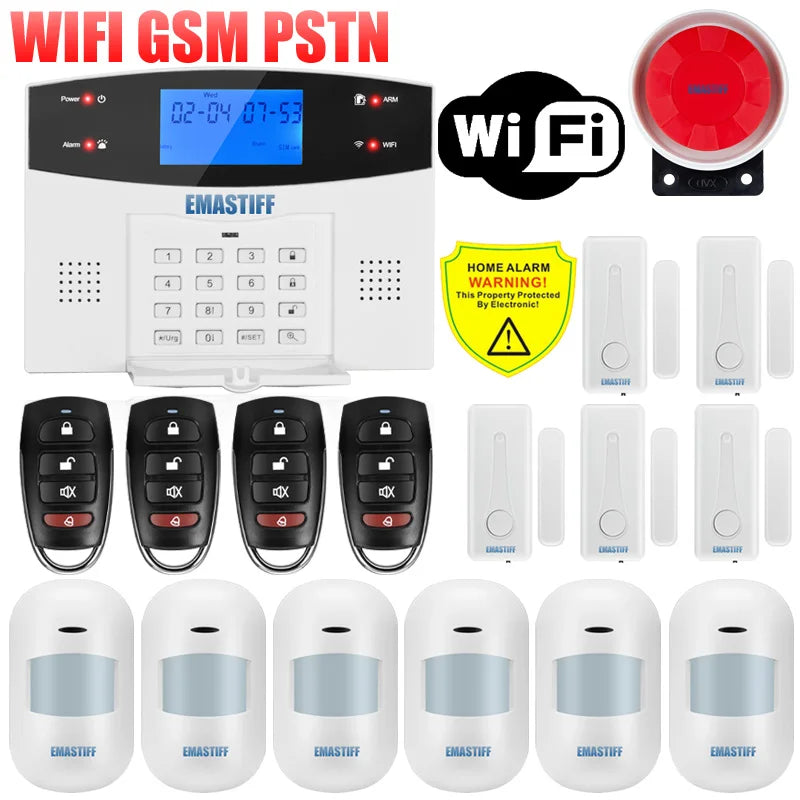 IOS Android APP Wired Wireless Home Security Tuya WIFI PSTN GSM Alarm System Intercom Remote Control Autodial Siren Sensor Kit