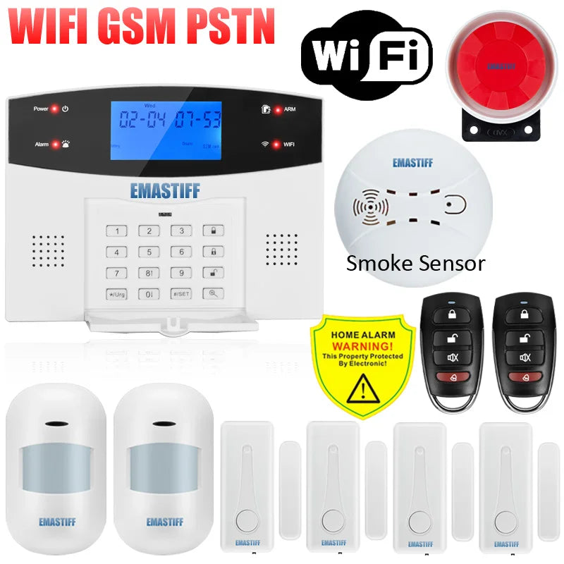 IOS Android APP Wired Wireless Home Security Tuya WIFI PSTN GSM Alarm System Intercom Remote Control Autodial Siren Sensor Kit