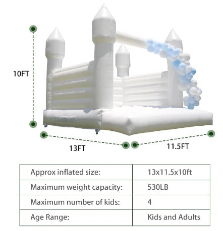 13x11.5x10FT 100% PVC White  Bounce House Castle Inflatable Bounce House for Birthday Party Wedding