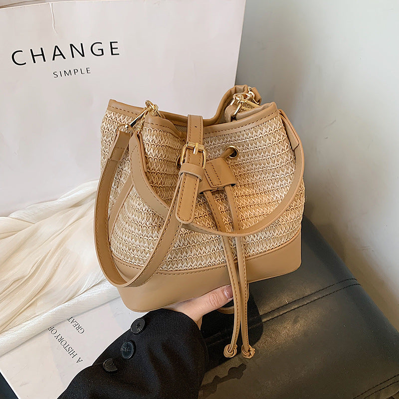 Woven Straw Women's Crossbody Portable Bucket Bag