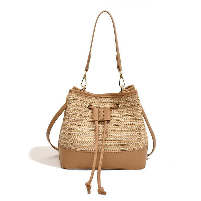 Woven Straw Women's Crossbody Portable Bucket Bag