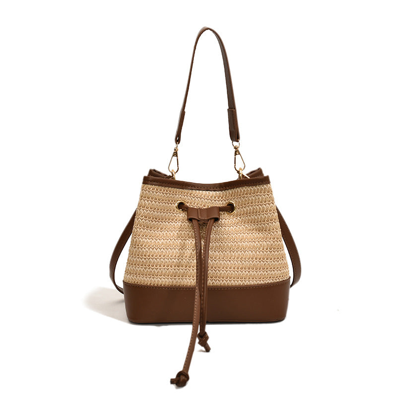 Woven Straw Women's Crossbody Portable Bucket Bag