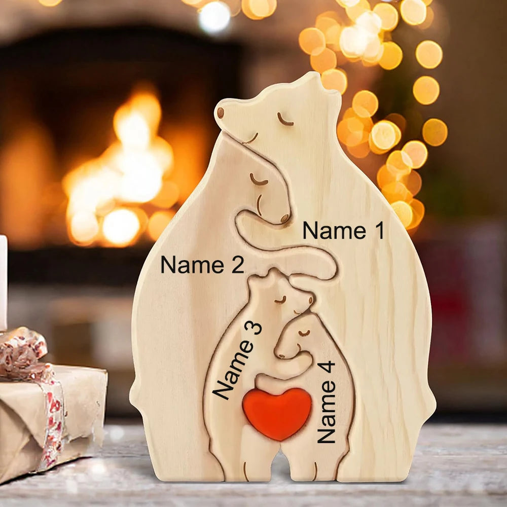 Bear Family Theme Wooden Art Puzzle Wooden Sculpture DIY Cute Family Member of Bears Puzzle Home Desktop Decor Mothers Day Gift