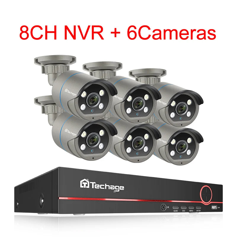 Techage 8CH HD 4MP POE NVR Kit CCTV Security System H.265 Face Detect Outdoor Two-way Audio IP Camera P2P Video Surveillance Set