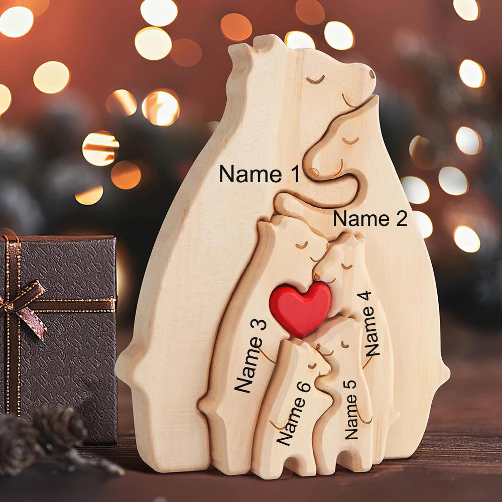 Bear Family Theme Wooden Art Puzzle Wooden Sculpture DIY Cute Family Member of Bears Puzzle Home Desktop Decor Mothers Day Gift