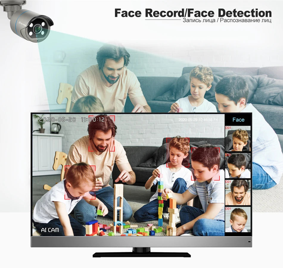 Techage 8CH HD 4MP POE NVR Kit CCTV Security System H.265 Face Detect Outdoor Two-way Audio IP Camera P2P Video Surveillance Set