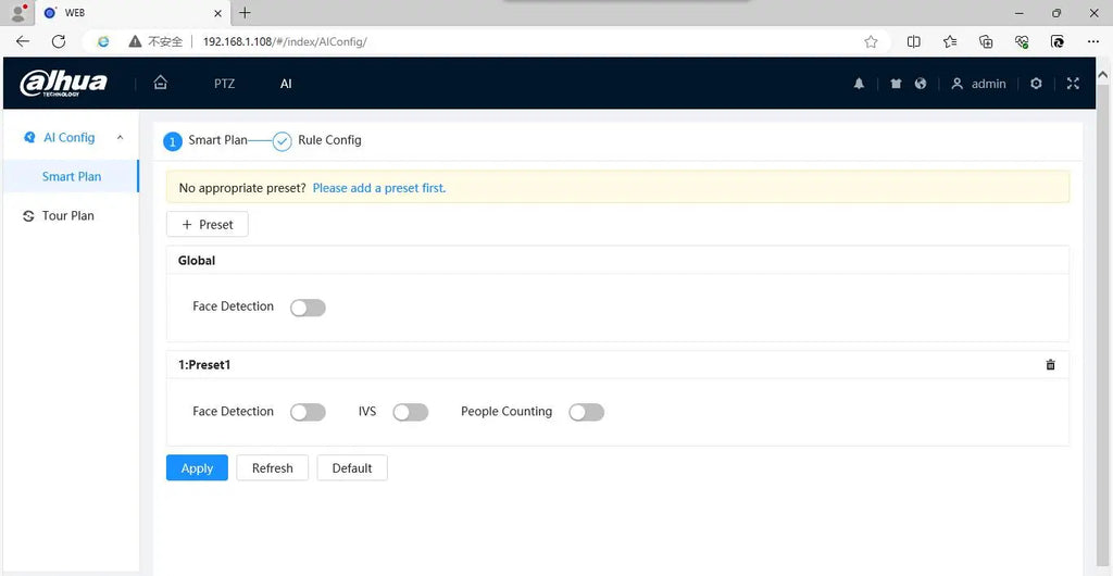 Dahua SD1A404DB-GNY IR15m 4MP built-in MIC 2.8-12mm motorized zoom lens Built-in Mic SMD Face detection IR 20M PTZ POE AI Camera