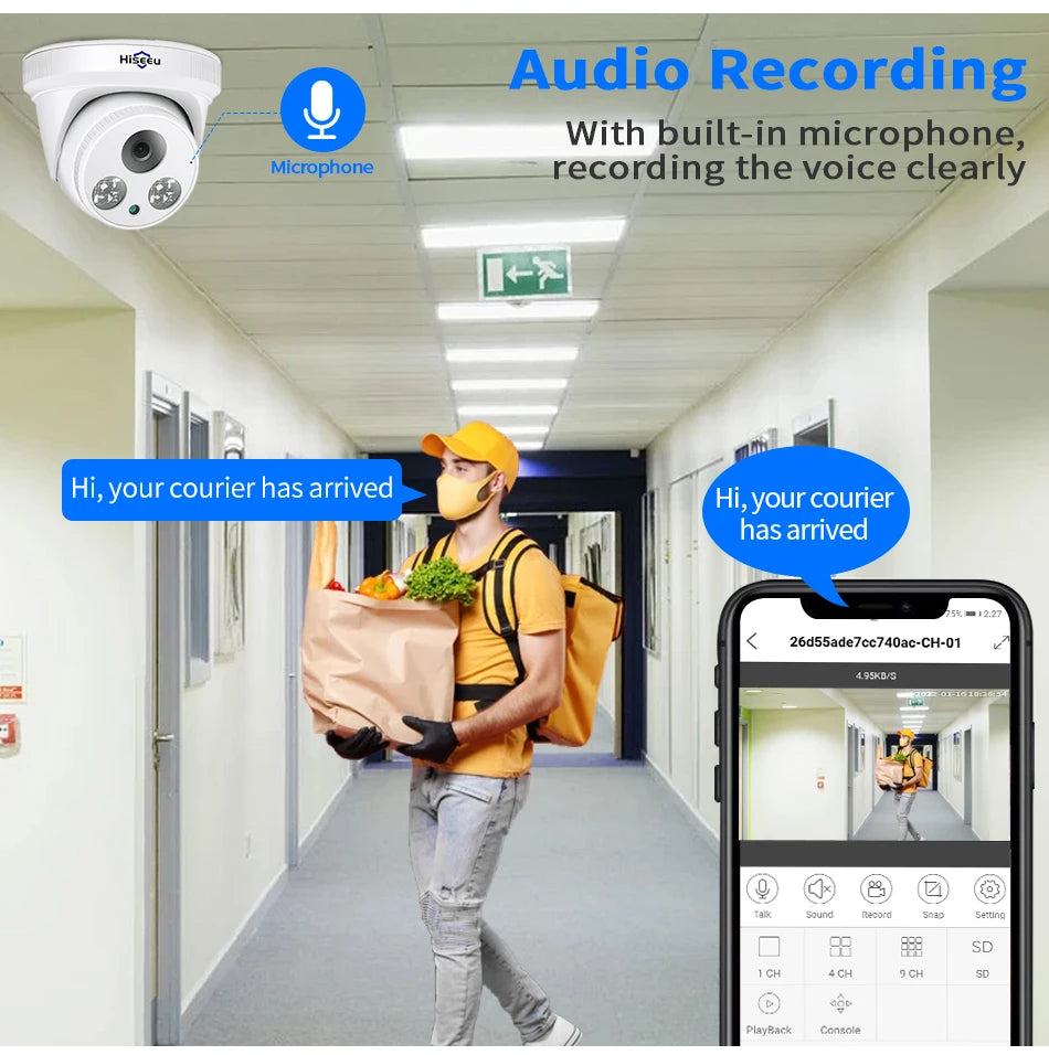 Hiseeu 5MP 3MP POE IP Security Surveillance Camera H.265+ Dome CCTV ONVIF Audio Record Motion Detection Indoor Home Roof