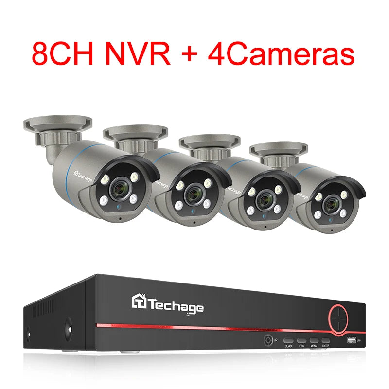 Techage 8CH HD 4MP POE NVR Kit CCTV Security System H.265 Face Detect Outdoor Two-way Audio IP Camera P2P Video Surveillance Set