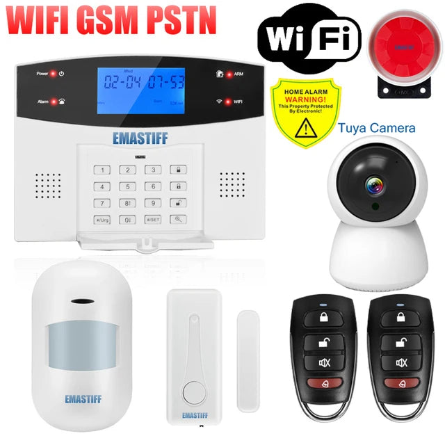 IOS Android APP Wired Wireless Home Security Tuya WIFI PSTN GSM Alarm System Intercom Remote Control Autodial Siren Sensor Kit