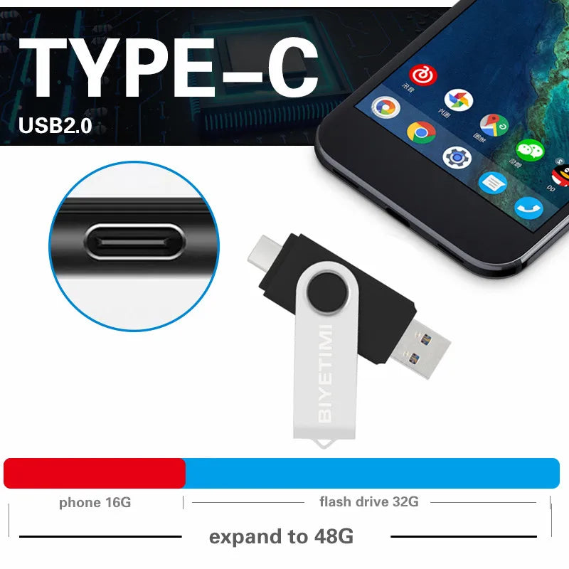 Type C Biyetimi Usb Flash Drives 2.0 128gb pendrive 64gb флэш-накопител stick 32G 16gb Type-c Pen Drive 4G for Phone PC gift