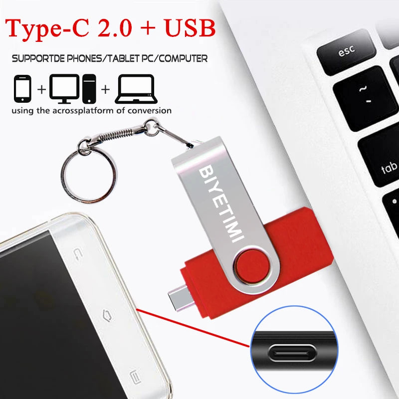 Type C Biyetimi Usb Flash Drives 2.0 128gb pendrive 64gb флэш-накопител stick 32G 16gb Type-c Pen Drive 4G for Phone PC gift
