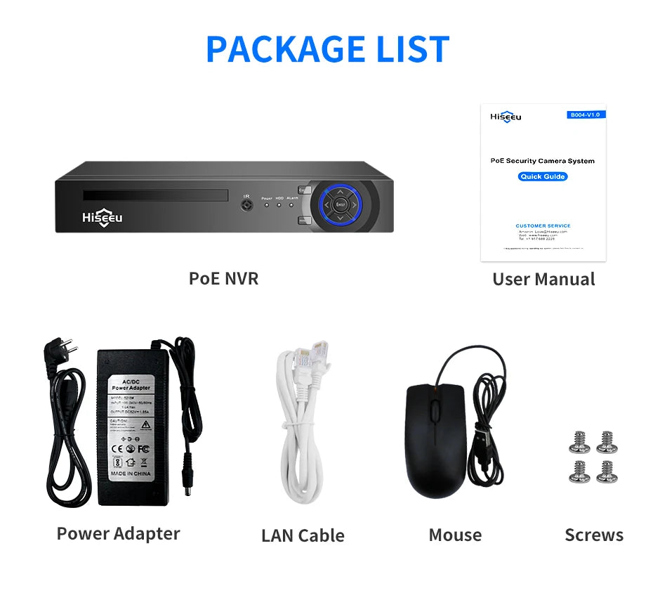 Hiseeu H.265+ 4CH 10CH 16CH POE NVR For IP Security Surveillance Camera CCTV System 5MP 8MP 4K Audio Video Recorder Face Detect