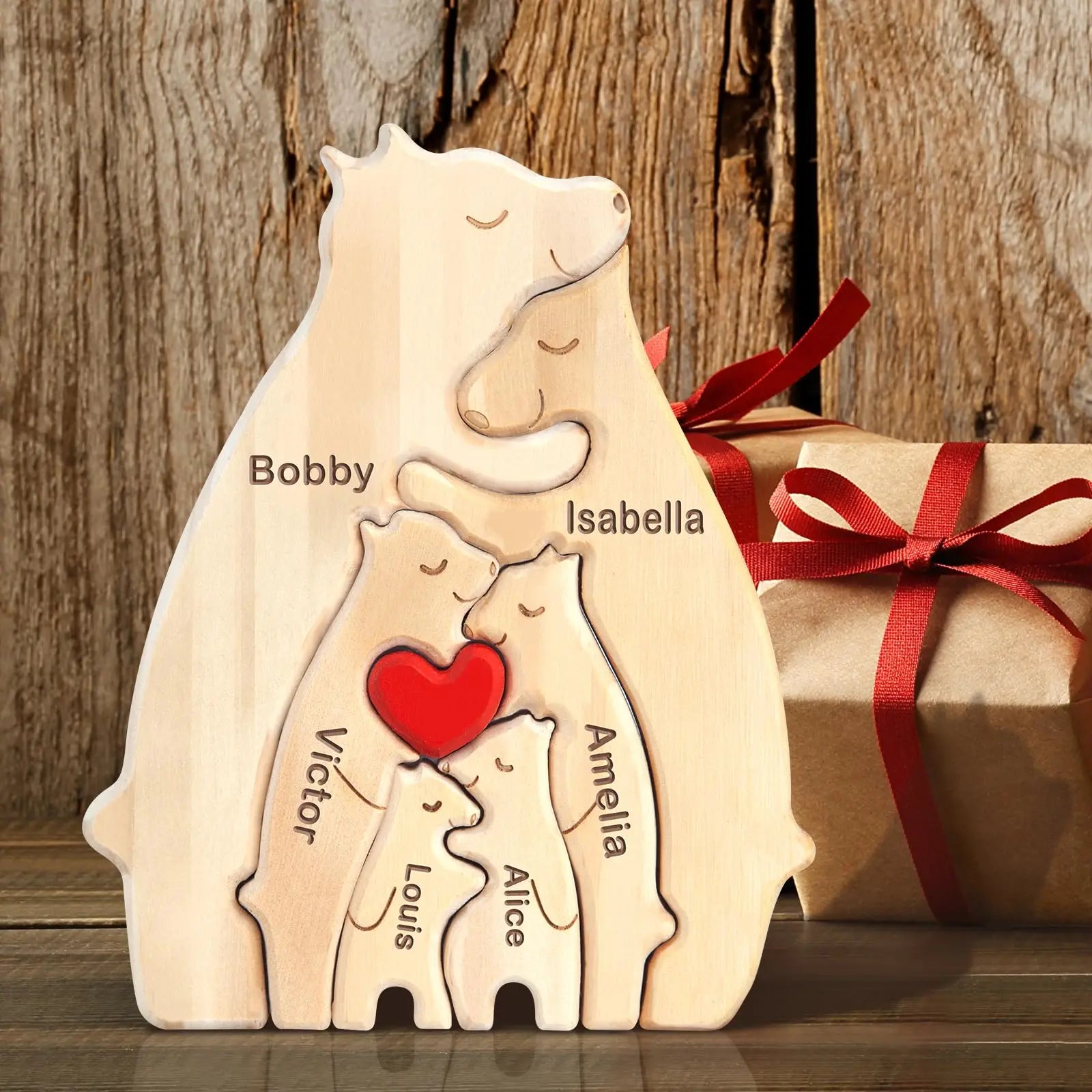 Bear Family Theme Wooden Art Puzzle Wooden Sculpture DIY Cute Family Member of Bears Puzzle Home Desktop Decor Mothers Day Gift