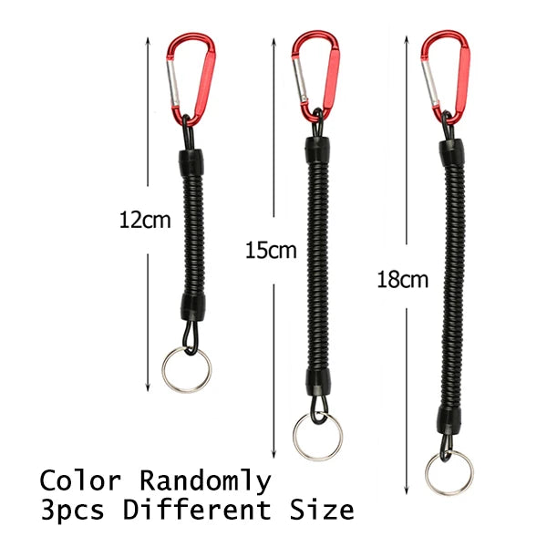 Goture 3pcs Fishing Lanyard 12cm/15cm/18cm Boating Fishing Rope Retractable Coiled Tether with Carabiner for Pliers Lip Grips