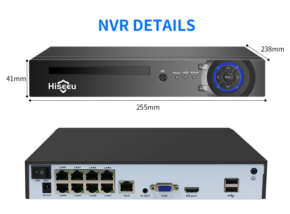 Hiseeu H.265+ 4CH 10CH 16CH POE NVR For IP Security Surveillance Camera CCTV System 5MP 8MP 4K Audio Video Recorder Face Detect