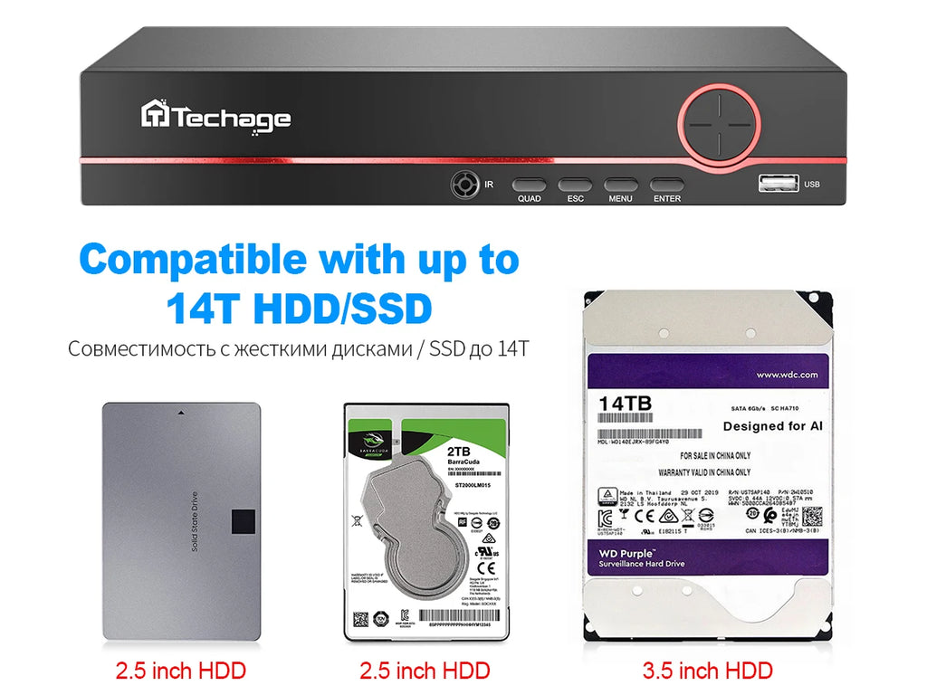 Techage 8CH HD 4MP POE NVR Kit CCTV Security System H.265 Face Detect Outdoor Two-way Audio IP Camera P2P Video Surveillance Set